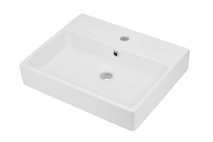 Chiuvete baie - Lavoar pe blat alb lucios 50 cm, dreptunghiular, orificiu pentru baterie, Deante Temisto