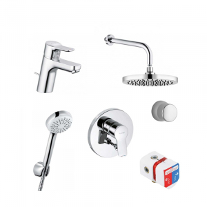 Perechea perfecta - Set baie cu baterie lavoar, baterie dus, corp incastrat si set de dus Kludi, Pure & Easy
