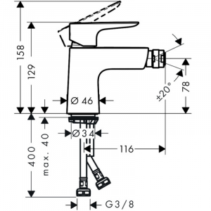 Baterie bideu cu ventil culoare crom lucios Hansgrohe, Talis Select E [1]