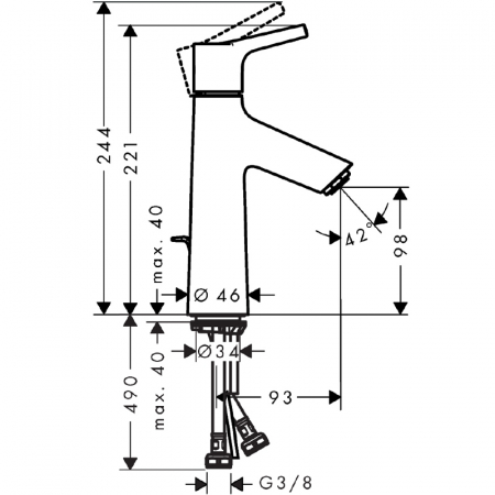 Baterie lavoar baie crom cu ventil inclus HANSGROHE, Talis S 100 [1]