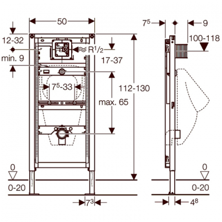 Cadru pisoar suspendat universal 112-130 cm Geberit, Duofix [1]
