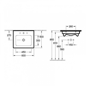 Lavoar baie suspendat alb lucios 60 cm, dreptunghiular, Villeroy & Boch Venticello [2]