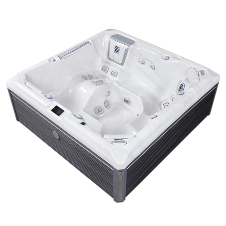 SPA - Minipiscina jacuzzi 6 persoane, alb-lucios, 43 jeturi, WiFi, sistem audio, In-Line WIS, Gecko IN.YE-3, scara SMART-IN STEP PEAKLIFE Wellis Atlas Life Premium Plus