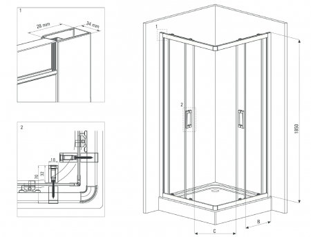 Set cabina dus neagra cu usa culisanta 90x90 cm, cadita dus compozit Deante, plus lavoar rotund sticla neagra [1]