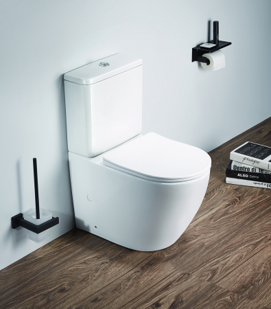 Set vas wc stativ rimless Foglia Oslo cu rezervor si capac soft close inclus plus dulap baie suspendat 2 sertare si lavoar [1]