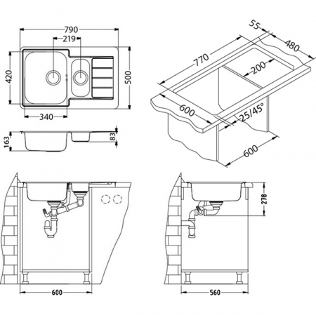 Chiuveta bucatarie inox satin cu doua cuve si picurator Alveus Line 70 [2]