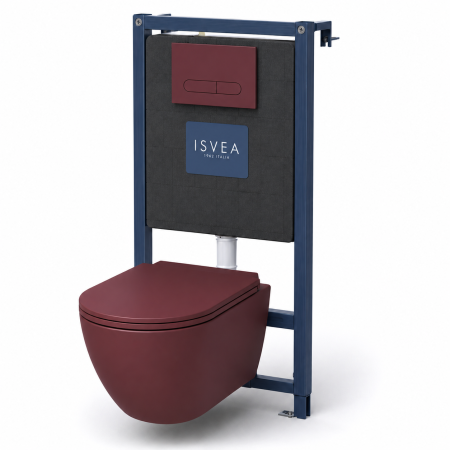 Set vas WC suspendat bordo rimless Sapho Infinity cu rezervor încastrat Isvea și clapetă bordo mat [0]