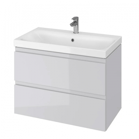 Seturi mobilier cu lavoar - Set dulap baie suspendat gri 2 sertare lavoar inclus, 80 cm, Cersanit Moduo