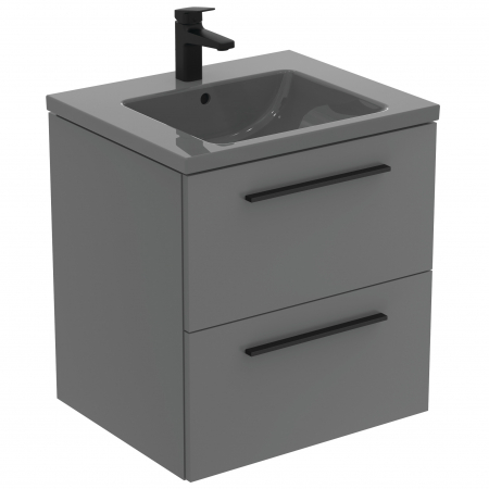 Mobilier baie - Set dulap baie suspendat gri Ideal Standard i.Life S cu lavoar inclus 60 cm gri si maner negru