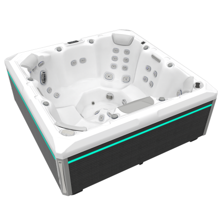 SPA - Minipiscina jacuzzi 7 persoane, alb-lucios, 46 jeturi, 215 x 215 cm,  WiFi, Gecko IN.YE-3, sistem In-line WIS,  scara SMART-IN STEP PEAKLIFE, Wellis Mandala Life Premium Plus