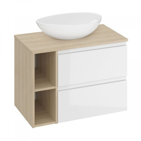 Mobilier pentru lavoar - Set mobilier baie pentru lavoar, 2 sertare, blat inclus, polite prosop, alb-stejar, 80 cm, Cersanit Moduo