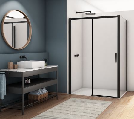 Cabina dus negru mat 100x80 cm, usa culisanta, grosime sticla 6 mm, tratament anticalcar, Ronal [1]