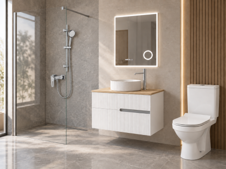 Bai complete - Pachet baie completă cu dus walk-in 80 cm, mobilier, lavoar si WC  Foglia Essential