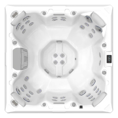 Minipiscina jacuzzi 7 persoane, alb-lucios, 46 jeturi, 215 x 215 cm,  WiFi, Gecko IN.YE-3, sistem In-line WIS,  scara SMART-IN STEP PEAKLIFE, Wellis Mandala Life Premium Plus [1]
