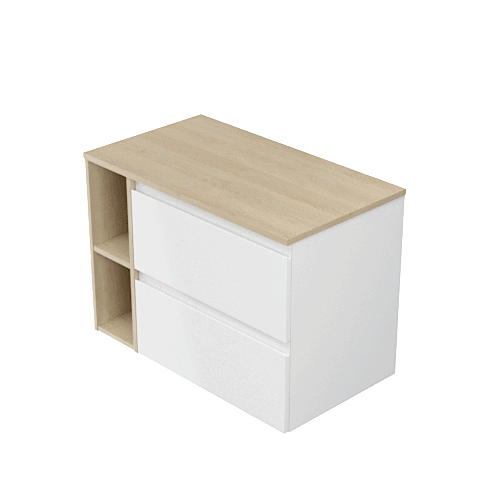 Set mobilier baie pentru lavoar, 2 sertare, blat inclus, polite prosop, alb-stejar, 80 cm, Cersanit Moduo [1]