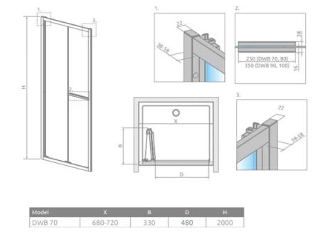 Ușă de duș pliabilă pentru nișă Radaway Alienta DWB 70x200 cm, negru, sticlă 6 mm [1]