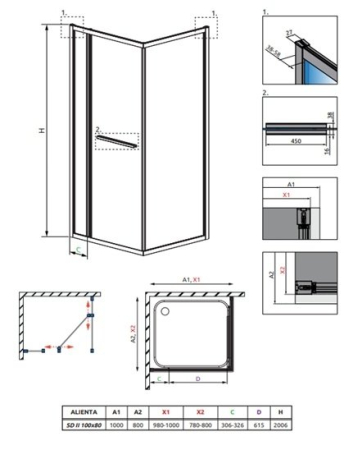 Cabină de duș dreptunghiulară Radaway Alienta SD II 100x80x200,6 cm, negru, sticlă 6 mm, uși culisante [1]