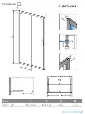 Ușă de duș culisantă pentru nișă Radaway Alienta DWJ 120x190 cm, gunmetal periat, sticlă 5 mm [1]