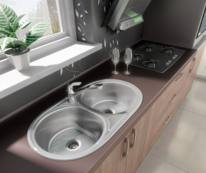 Chiuveta bucatarie doua cuve inox cu picurator crom satin Deante Duet [1]