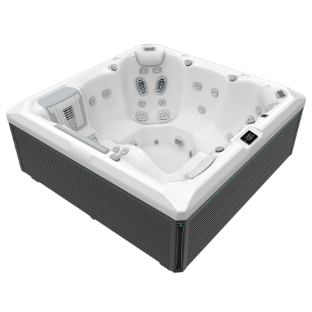 SPA - Minipiscina jacuzzi 6 persoane, alb-lucios, 43 jeturi, Infinity jets, LED, 215×215 cm, Wellis Atlas Life Essential