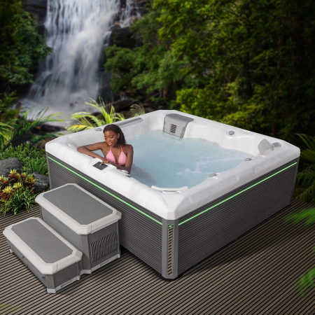 Minipiscina jacuzzi 6 persoane, alb-lucios, 43 jeturi, Infinity jets, LED, 215×215 cm, Wellis Atlas Life Essential [10]