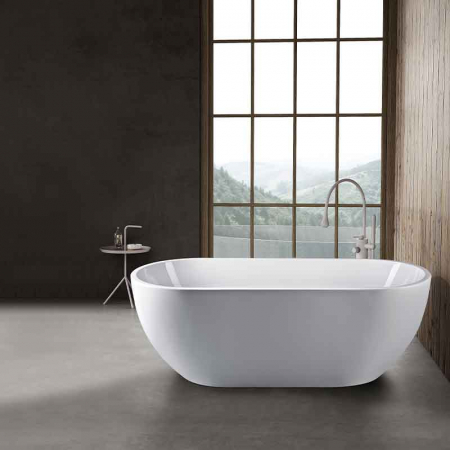 Cazi de baie freestanding - Cadă freestanding 180 cm cu instalație completă, alb lucios, Florida Aura