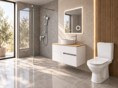 Pachet baie completă cu dus walk-in 80 cm, mobilier, lavoar si WC  Foglia Essential [1]