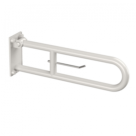 Accesorii baie persoane cu dizabilitati - Bara suport ajutatoare rabatabila cu suport hartie igienica, 83 cm, alb, Thermomat
