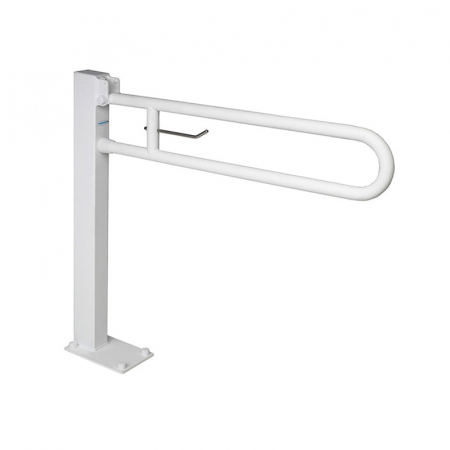 Accesorii baie persoane cu dizabilitati - Bara suport ajutatoare stativa rabatabila cu suport hartie igienica, 85 cm, alb, Thermomat