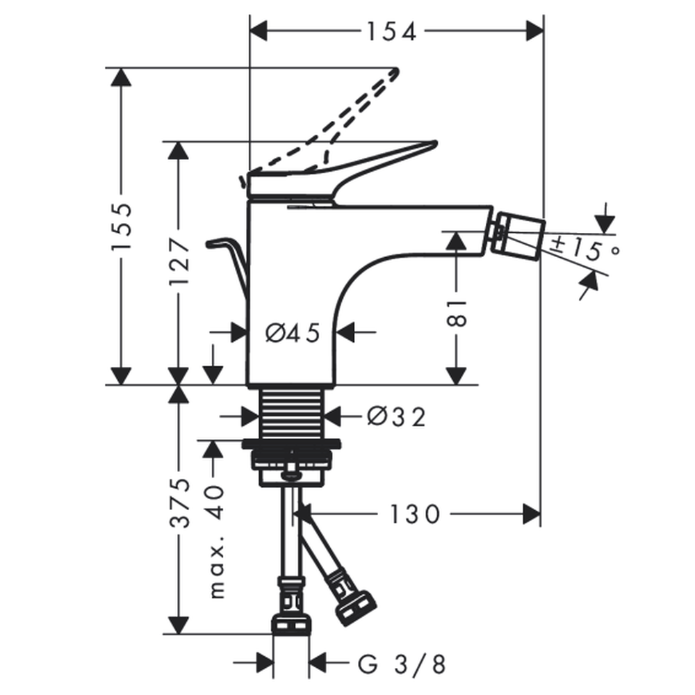 Baterie bideu culoare alb cu ventil inclus Hansgrohe Vivenis 75200700 [1]