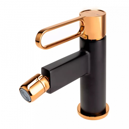 Baterii bideu - Baterie bideu FDesign Zaffiro cu ventil, negru mat/rose gold lucios