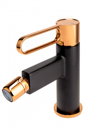 Baterie bideu FDesign Zaffiro cu ventil, negru mat/rose gold lucios [2]