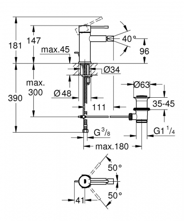 Baterie bideu Grohe Essence, marimea S, ventil inclus, antracit periat Hard Graphite [2]