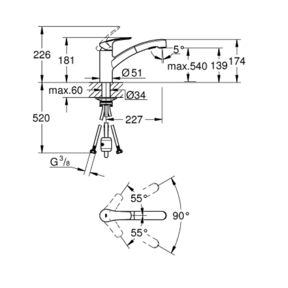 Baterie chiuveta bucatarie cu dus extractibil crom Grohe Eurosmart New [3]