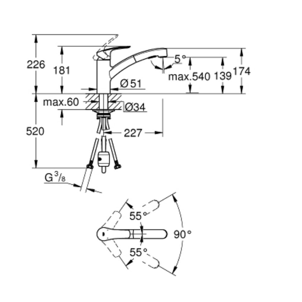 Baterie chiuveta bucatarie cu dus extractibil Supersteel Grohe Eurosmart New [3]