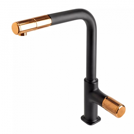 Baterii bucatarie cu dus - Baterie chiuveta bucatarie cu dus extractibil FDesign Ardesia, negru mat/rose gold lucios