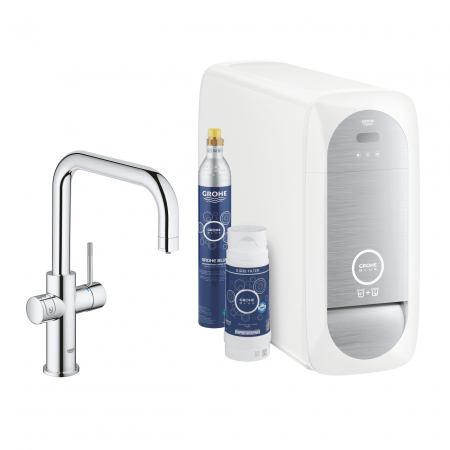 Baterii clasice bucatarie - Baterie chiuveta bucatarie Grohe Blue Home crom pipa tip U si Starter Kit