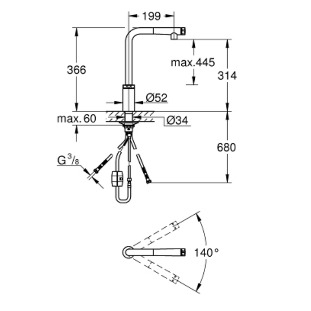 Baterie chiuveta bucatarie cu dus extractibil crom Grohe Minta SmartControl [3]