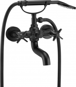 Baterii cada - Baterie cada baie cu para de dus culoare negru Deante, Temisto