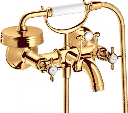 Baterii cada - Baterie cada auriu lucios cu para si furtun dus, dubla comanda, Hansgrohe Axor Montreux