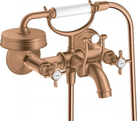 Baterii cada - Baterie cada bronz periat cu para si furtun dus, dubla comanda, Hansgrohe Axor Montreux