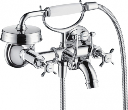 Baterii cada - Baterie cada crom lucios cu para si furtun dus, dubla comanda, Hansgrohe Axor Montreux