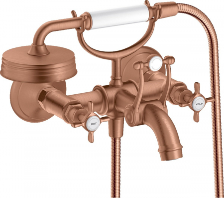 Baterii cada - Baterie cada red gold periat cu para si furtun dus, dubla comanda, Hansgrohe Axor Montreux