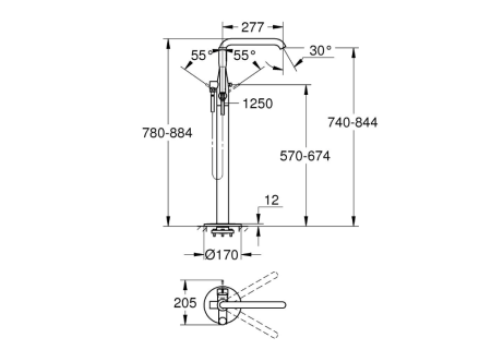 Baterie cada freestanding cu montaj pe pardoseala, culoare supersteel, Grohe Essence [4]