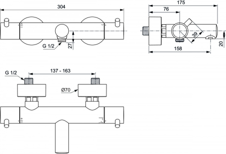 Baterie cada sau dus termostatata Ideal Standard Ceratherm T125 crom lucios [4]