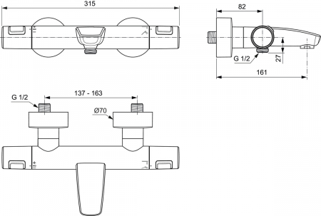Baterie cada sau dus termostatata Ideal Standard Ceratherm T25 negru mat [3]