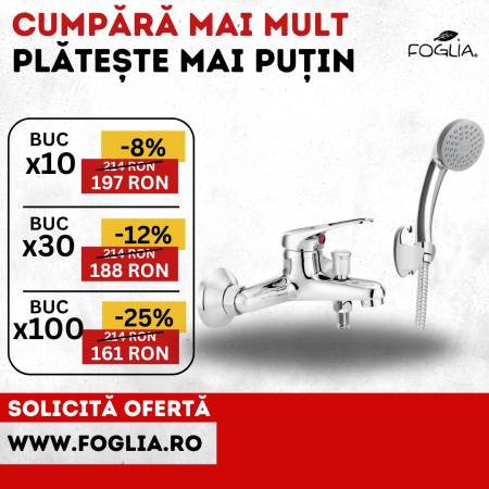 Baterii baie - Baterie cada-dus Deante Lobo cu para dus, furtun si suport fix, crom lucios