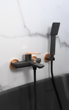Baterie cada - dus FDesign Seppia, monocomanda, negru mat/rose gold lucios [4]