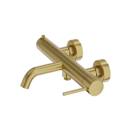 Baterii cada - Baterie de cada montaj pe perete din alamă sanitară, auriu periat, pipa fixa 19.8 cm, LaVita Verdi