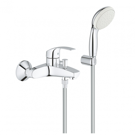 Baterii cada - Baterie cada crom cu para si furtun dus Grohe Eurosmart